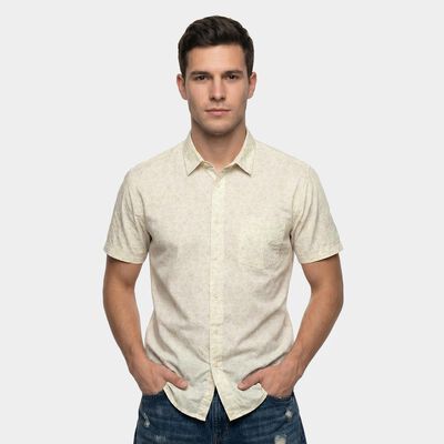 Men's White Cotton Casual Shirt