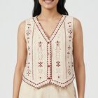 Women's Beige Embroidered Co-ord Set, Beige, small