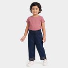 Girls' Navy Blue Straight Fit Embroidered Jeans, गहरा नीला, small