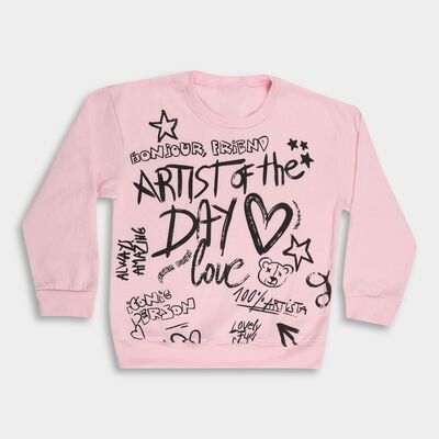 Girls' Light Pink Crew Neck Graphic Sweatshirt