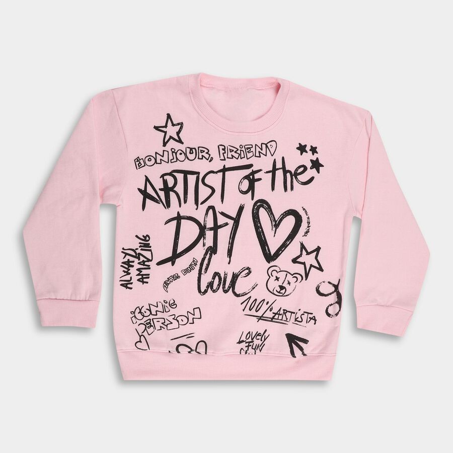 Girls' Light Pink Crew Neck Graphic Sweatshirt, Light Pink, large image number null