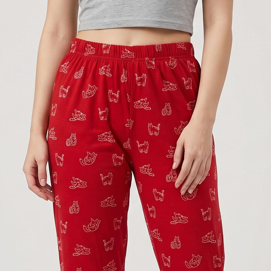 Women's Maroon Straight Fit Cat Lounge Pyjama, मरून, large