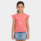 Girls Pink Cotton Round Neck Regular T-Shirt, Pink, small