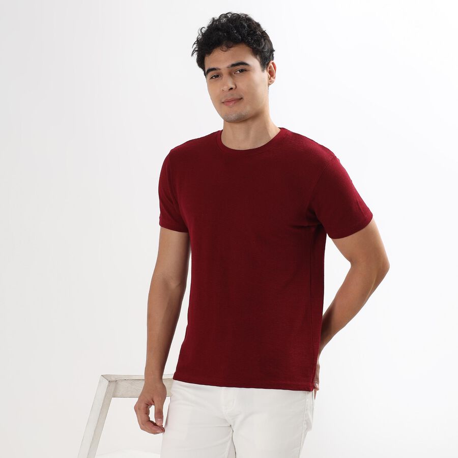 Men's Round Neck Half Sleeves T-Shirt , Maroon, large image number null