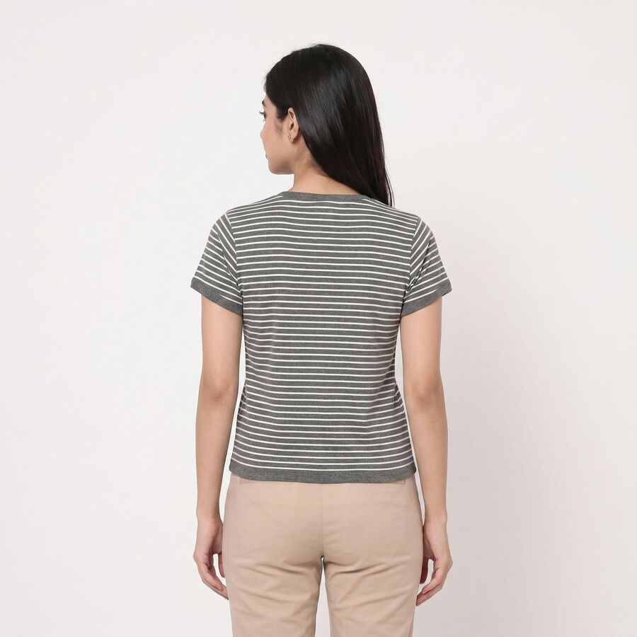 Women Grey Round Neck Regular T-Shirt, Melange Mid Grey, large