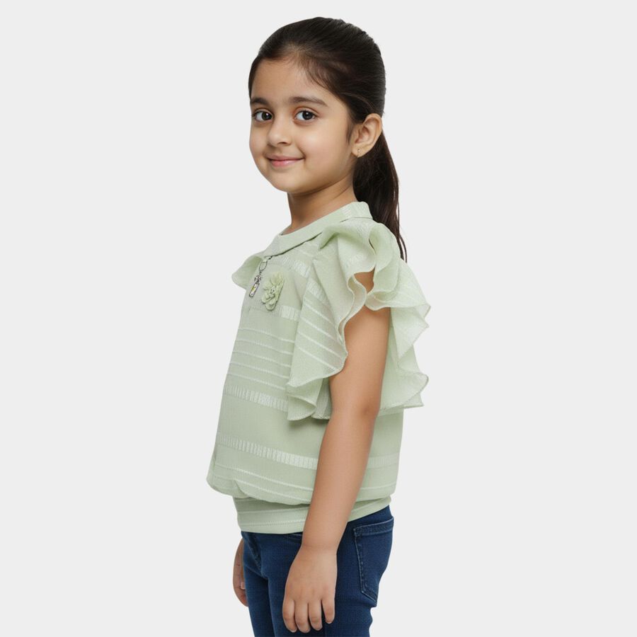 Girls' Light Sage Green Peter Pan Collar Romantic T-Shirt, Light Green, large