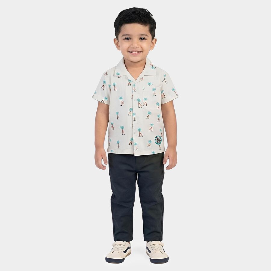 Boys' Off-White Cotton Half Sleeve Cuban Collar Casual Shirt, ऑफ व्हाइट, large