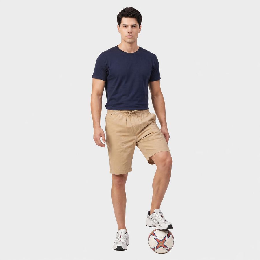 Men's Beige Regular Fit Solid Cotton Jamaican Shorts, Beige, large