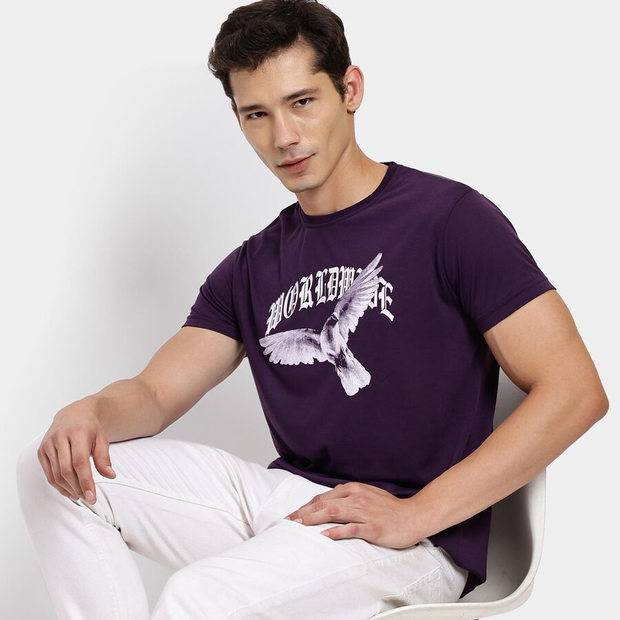 Men's Round Neck Half Sleeves T-Shirt, बैंगनी, large image number null