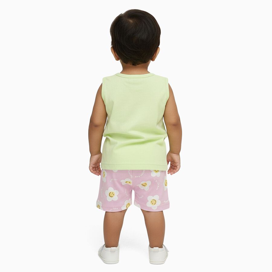 Infant Light Pastel Green Cotton Sleeveless Casual Shorts Set, Light Green, large