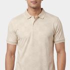 Men's Beige Cotton Polo Neck Solid Polo T-Shirt, गहरा पीला, small