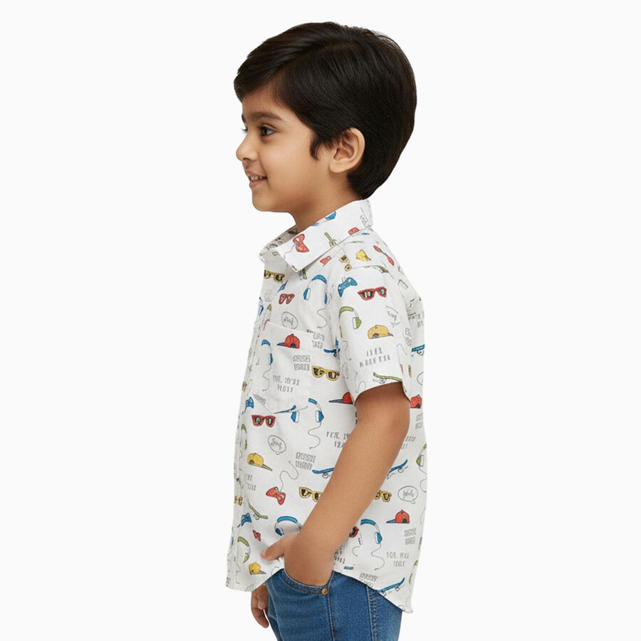 Boys White Cotton Half Sleeve Classic Casual Shirt, White, large image number null