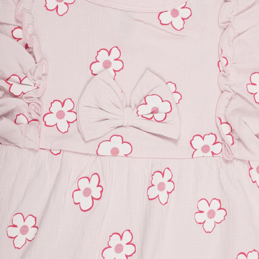 Infants' Soft Pink Floral Printed Ruffled Frock, लाइलेक, large image number null