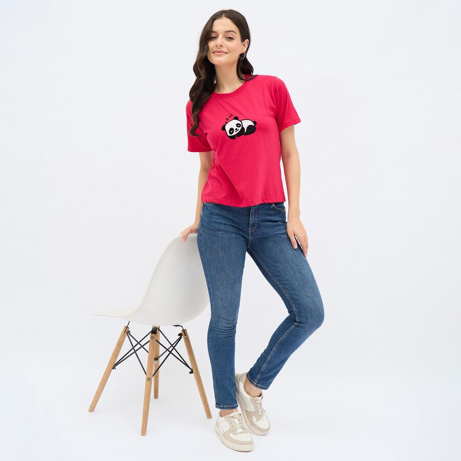 Ladies'Round Neck T-Shirt, Fuchsia, large image number null
