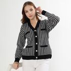 Women's Black and White V-Neck Classic Cardigan, Black, small image number null