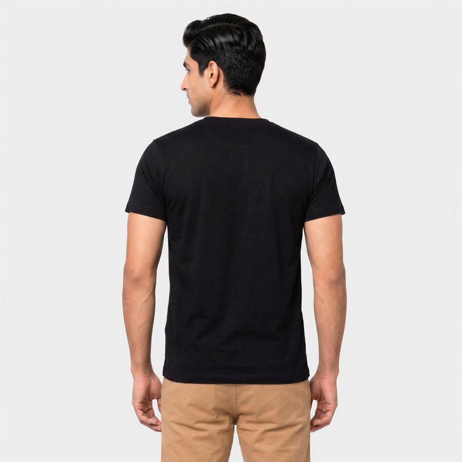 Men's Black Round Neck Regular Graphic Print T-Shirt, Black, large