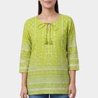 Women's Mint Green Notch Neck Floral Printed Kurti, हल्का हरा, small