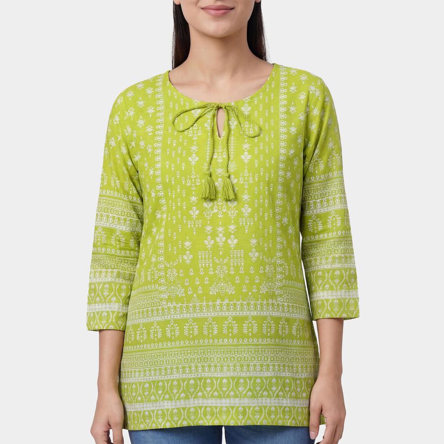 Women's Mint Green Notch Neck Floral Printed Kurti, हल्का हरा, large