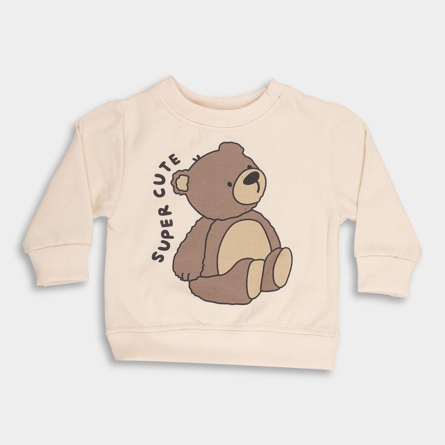 Infants Soft Beige Crew Neck Casual Sweatshirt, Beige, large image number null