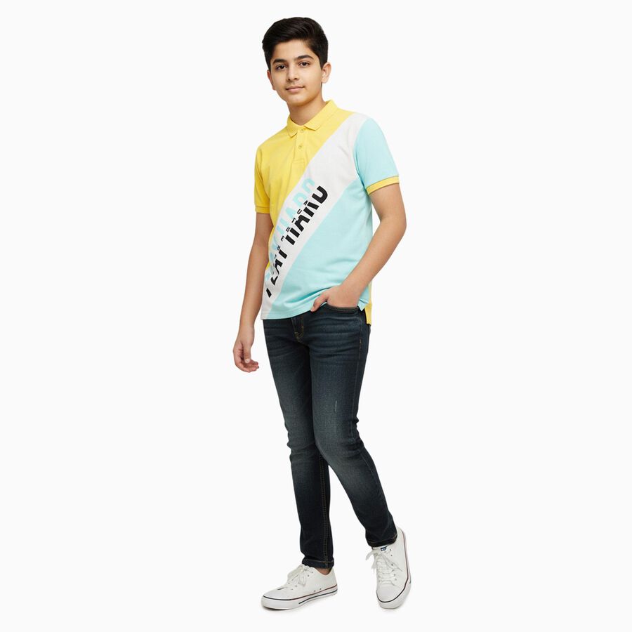 Boys Mustard Yellow Cotton Round Neck Casual T-Shirt, Yellow, large