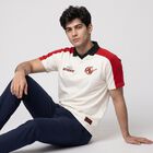 Men's White Polo Neck Graphic Print T-Shirt, Off White, small