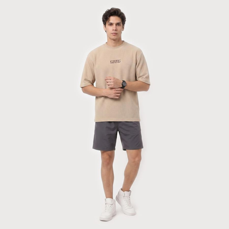 Men Beige Crew Neck Regular Drifit T-Shirt, Beige, large