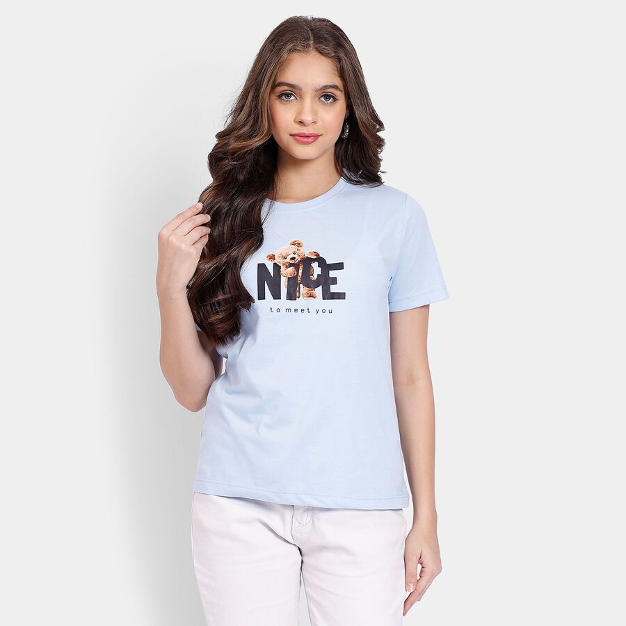 Ladies' Round Neck T-Shirt, हल्का नीला, large image number null