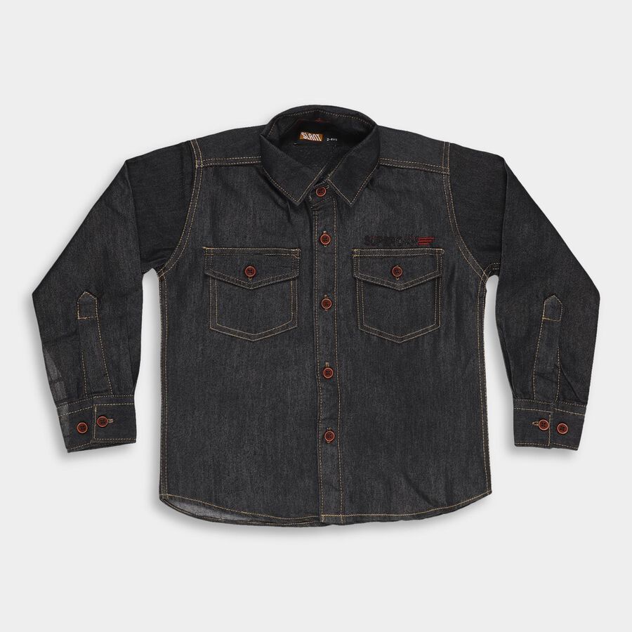 Boys Dark Charcoal Grey Classic Casual Shirt, Dark Grey, large image number null