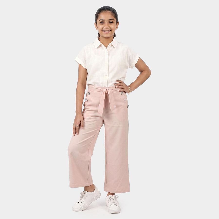 Girls' Pink Wide Leg Tie-Up Trousers, Light Pink, large