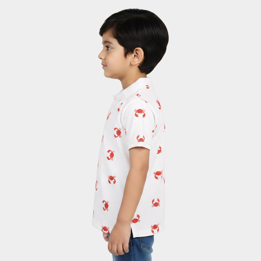 Boys White Cotton Round Neck Casual Boys T-Shirt, सफ़ेद, large