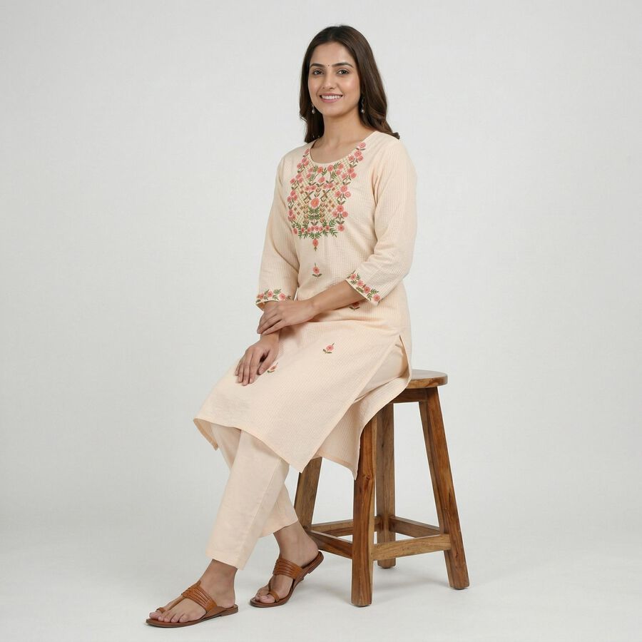 Women's Peach Cotton Ethnic Set, Peach, large