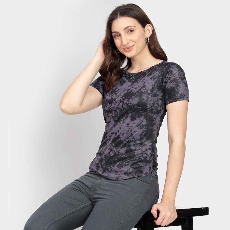 Ladies' Round Neck T-Shirt, गहरा ग्रे, large image number null