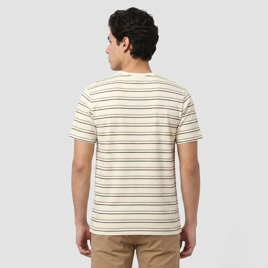 Men's Cream Round Neck Regular T-Shirt, ऑफ व्हाइट, large