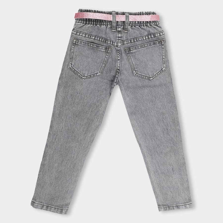 Girls' Stonewashed Grey Regular Fit Embellished Jeans, Light Grey, large image number null