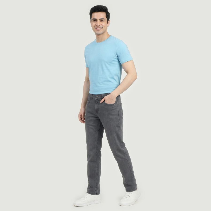Men's Grey Stretch Fit Casual Jeans, हल्का ग्रे, large