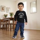 Boys' Black Round Neck Regular T-Shirt, काला, small