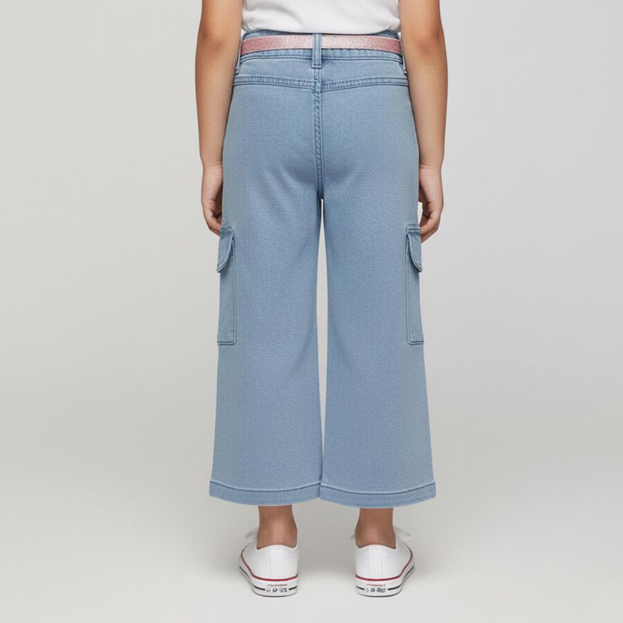 Girls' Light Blue Wide-Leg Cargo Style Jeans, Light Blue, large image number null