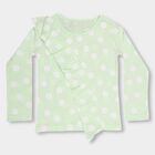 Girls' Light Sage Green Cotton Round Neck Ruffle Sleeve Polka Dot Top, हल्का हरा, small image number null