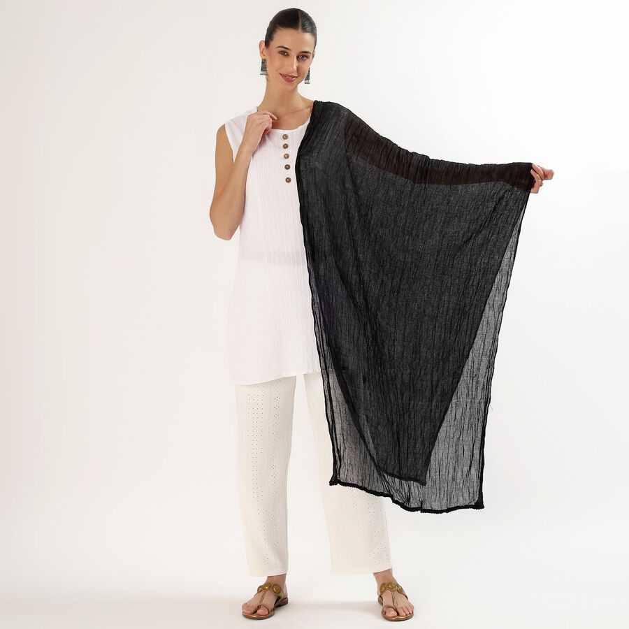 Women's Black Crinkled Dupatta, काला, large image number null