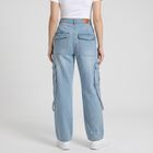 Women's Light Blue Wide Leg Cargo Jeans, Light Blue, small
