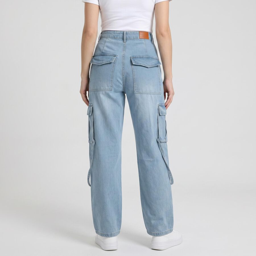 Women's Light Blue Wide Leg Cargo Jeans, Light Blue, large