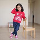 Girls' Fuchsia Round Neck Pullover Sweatshirt, Fuchsia, small