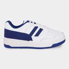 Men's Bright White and Deep Royal Blue Lace-Up Casual Sneakers, Blue, small