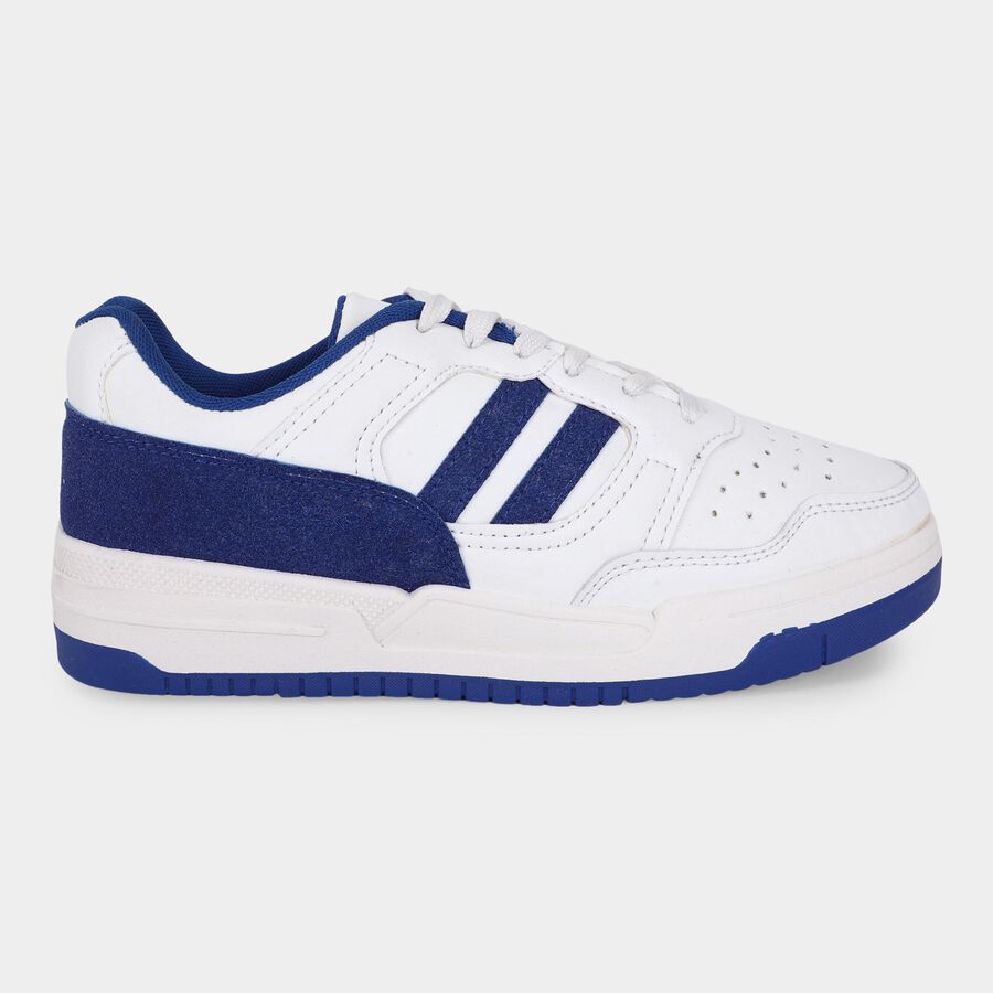 Men's Bright White and Deep Royal Blue Lace-Up Casual Sneakers, Blue, large