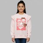 Girls Light Pink Crew Neck Ruffle Sleeve Graphic Sweatshirt, हल्का गुलाबी, small image number null