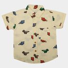Boys Off White Cotton Short Sleeves Collar Shirt, Off White, small