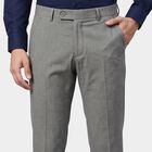 Men's Grey Slim Fit Flat-Front Formal Trousers, हल्का ग्रे, small