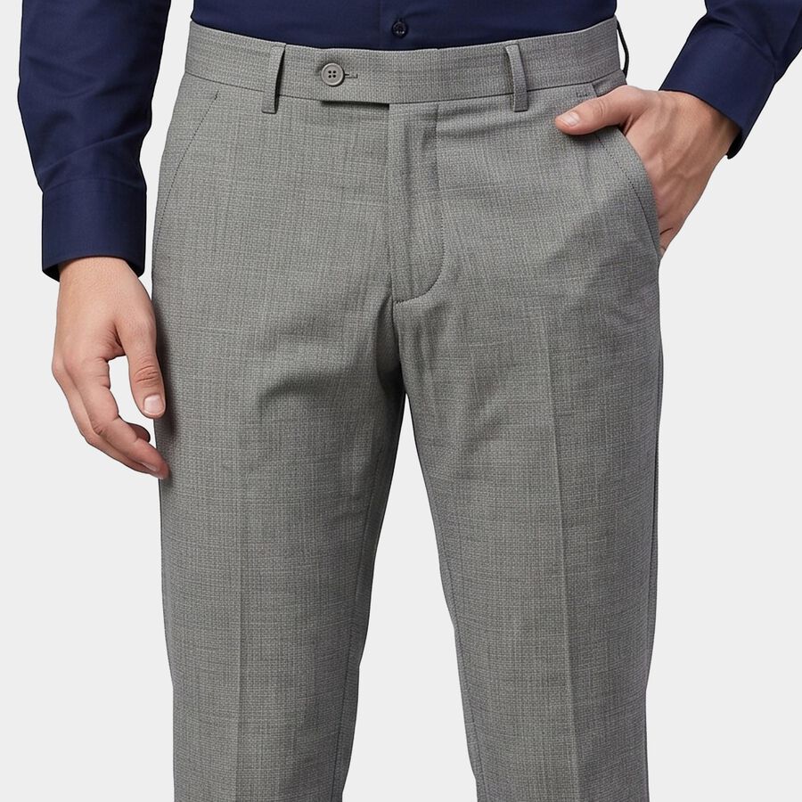 Men's Grey Slim Fit Flat-Front Formal Trousers, हल्का ग्रे, large