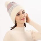 Women's Cream and Grey Snowflake Knitted Beanie Cap, Off White, small image number null