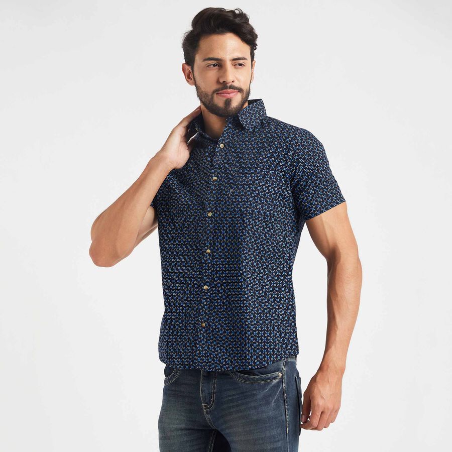 Cotton Printed Casual Shirt, Navy Blue, large image number null